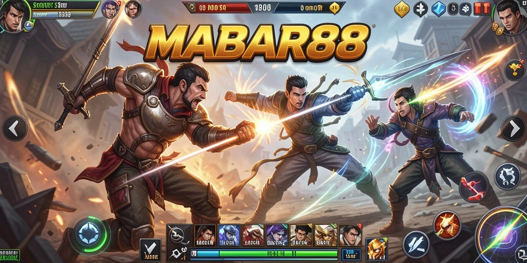Screenshot gameplay MABAR88 menunjukkan aksi pertarungan yang intens.