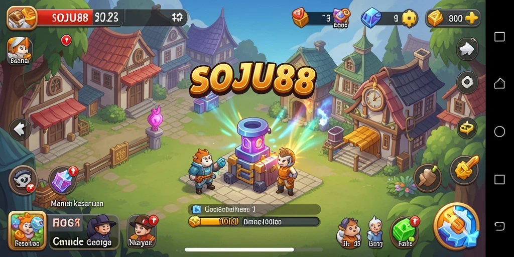 Tampilan gameplay menarik dari SOJU88 dengan karakter yang colorful.