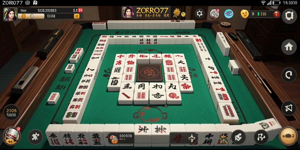 Tampilan gameplay seru dalam ZORO77 dengan kartu Mahjong.